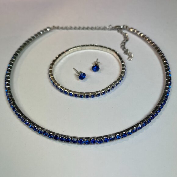 Swarovski Elements Jewelry Set Single Rows Best Seller Crystals Blue color - Picture 1 of 10